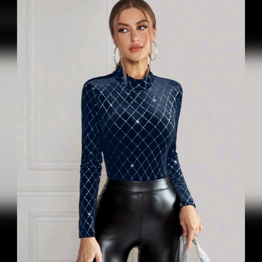 Women's beautiful velvet midnight blue bodysuit
